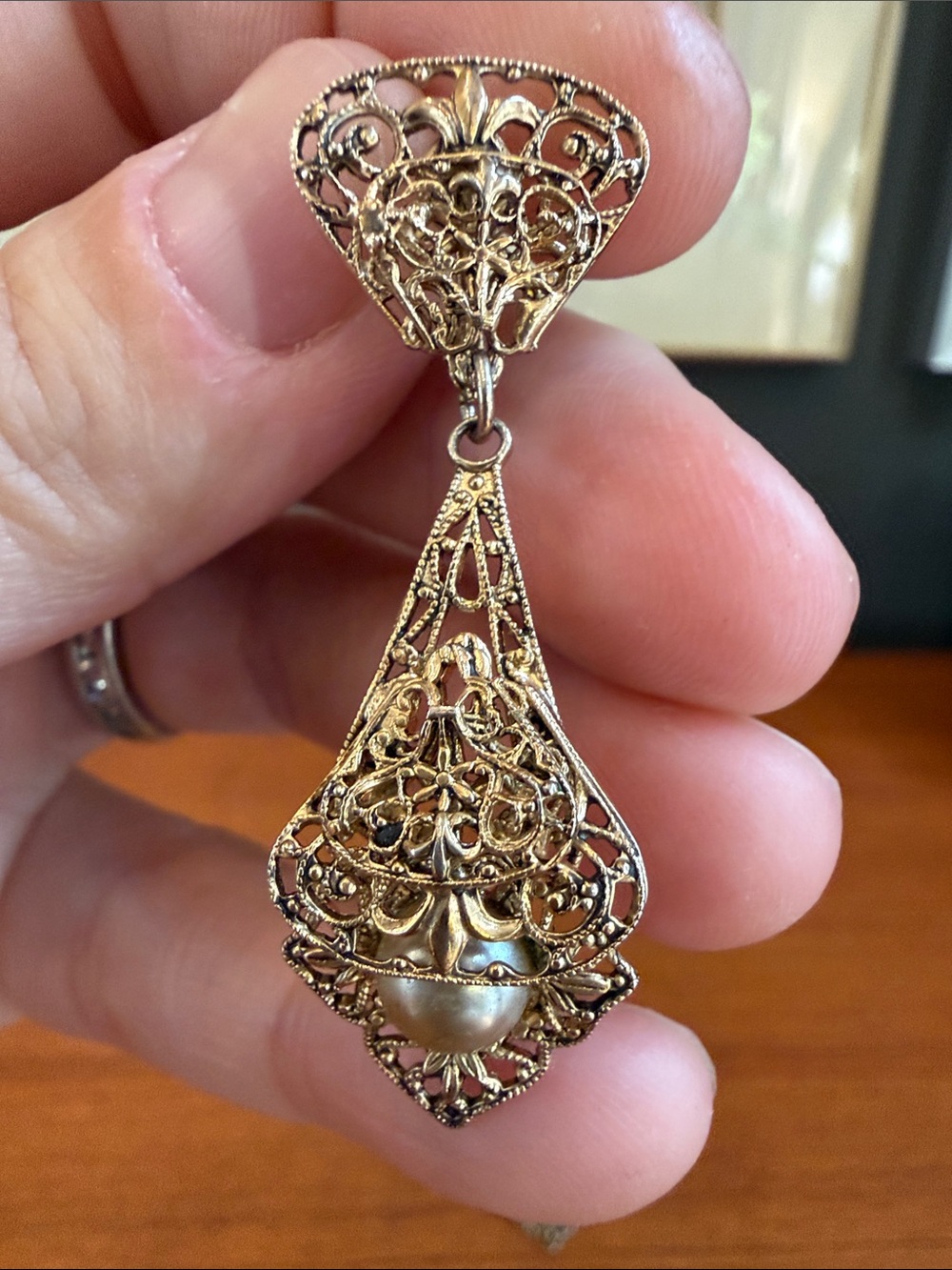 Dafri gold tone filigree with pearl drop earrings